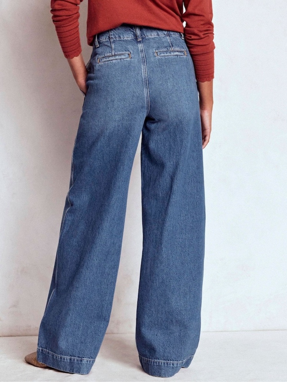 Boden Mid Rise Wide Leg Stitch Detail Pleated Jeans Women’s Size 26 Long - Picture 10 of 13